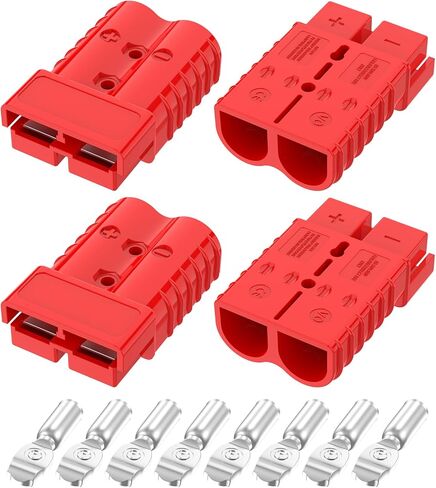 موصل أندرسون 350 أمبير 600 فولت توصيل/فصل سريع للبطارية لكابلات 2/0-4/0 AWG، قابس أندرسون للونش، المقطورة، RV، رافعة شوكية (أحمر، 4 قطع) in Kuwait