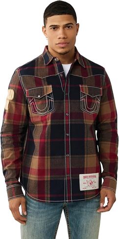 قميص غربي منقوش كبير من True Religion - قميص رعاة البقر بأكمام طويلة وأزرار كبس للرجال - 100% قطن in Saudi Arabia