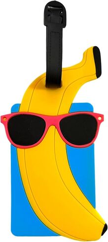 Fun Silicone Luggage Tag Cute Cartoon Fruit Wearing Sunglasses Suitcase Bag Tags Unique Travel Accessory for Summer Vacation (Banana) in Saudi Arabia