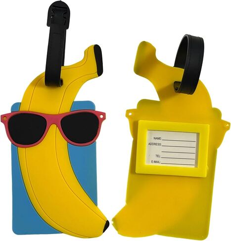 Fun Silicone Luggage Tag Cute Cartoon Fruit Wearing Sunglasses Suitcase Bag Tags Unique Travel Accessory for Summer Vacation (Banana) in Saudi Arabia