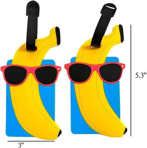 Fun Silicone Luggage Tag Cute Cartoon Fruit Wearing Sunglasses Suitcase Bag Tags Unique Travel Accessory for Summer Vacation (Banana) in Saudi Arabia