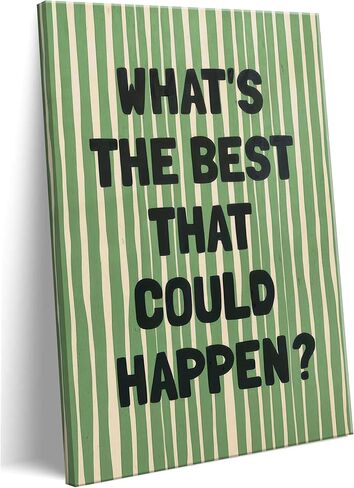 What's The Best That Could Happen Wall Art Green Striped Positive Quotes Canvas Wall Decor Funky Preppy Picture Prints Inspirational Quotes Poster Painting for Bedroom Living Room Picture Framed in Saudi Arabia