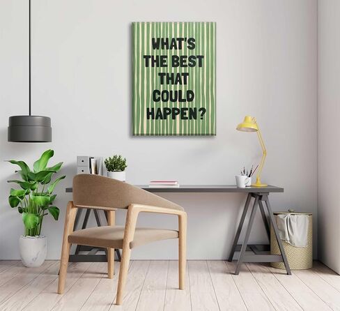 What's The Best That Could Happen Wall Art Green Striped Positive Quotes Canvas Wall Decor Funky Preppy Picture Prints Inspirational Quotes Poster Painting for Bedroom Living Room Picture Framed in Saudi Arabia