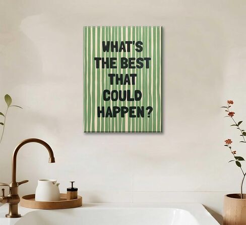 What's The Best That Could Happen Wall Art Green Striped Positive Quotes Canvas Wall Decor Funky Preppy Picture Prints Inspirational Quotes Poster Painting for Bedroom Living Room Picture Framed in Saudi Arabia