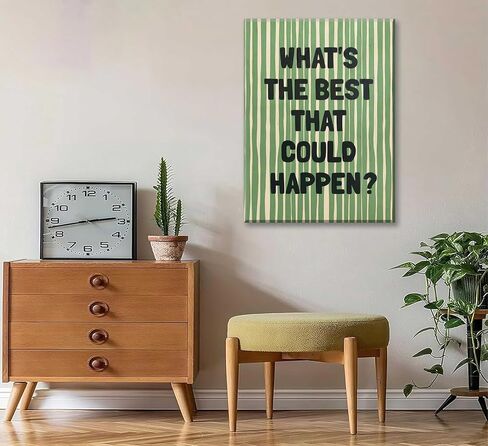 What's The Best That Could Happen Wall Art Green Striped Positive Quotes Canvas Wall Decor Funky Preppy Picture Prints Inspirational Quotes Poster Painting for Bedroom Living Room Picture Framed in Saudi Arabia