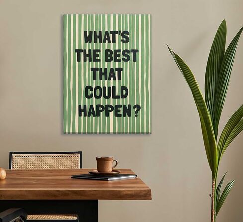 What's The Best That Could Happen Wall Art Green Striped Positive Quotes Canvas Wall Decor Funky Preppy Picture Prints Inspirational Quotes Poster Painting for Bedroom Living Room Picture Framed in Saudi Arabia