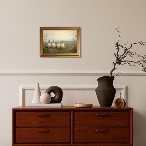 Vintage Gold Framed 3D Textured Wall Art Easter Four Rabbits In Meadow Oil Painting Wall Decor Picture Spring Cottagecore Nature Bunny Landscape Poster Print for Gallery Home Decoration 9x11in in Saudi Arabia