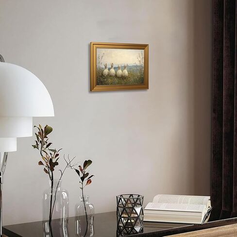 Vintage Gold Framed 3D Textured Wall Art Easter Four Rabbits In Meadow Oil Painting Wall Decor Picture Spring Cottagecore Nature Bunny Landscape Poster Print for Gallery Home Decoration 9x11in in Saudi Arabia