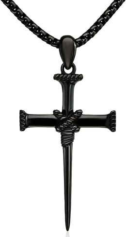 Three Nail Cross Necklace for Men Stainless Steel 3 Nail Cross Pendant Necklace Christian Jewelry Birthday Gifts for Father Husband Brother 22+2" in Saudi Arabia