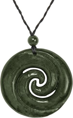 81stgeneration Nephrite Jade Large Double Koru Spiral Pendant Necklace - Maori Style Cord Necklace for Men - Real Greenstone Tribal Hand-Carved Amulet - Green Gemstone Statement Jewelry in Saudi Arabia