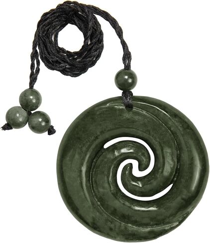 81stgeneration Nephrite Jade Large Double Koru Spiral Pendant Necklace - Maori Style Cord Necklace for Men - Real Greenstone Tribal Hand-Carved Amulet - Green Gemstone Statement Jewelry in Saudi Arabia