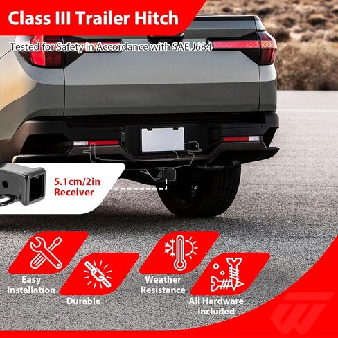 وصلة مقطورة WeiSen فئة 3 مقاس 2 بوصة تناسب Hyundai Santa Cruz 2022-2025 جميع الملحقات وصلة سحب فولاذية شديدة التحمل باللون الأسود لحوامل الكرة ورفوف البضائع ورفوف الدراجة in Saudi Arabia