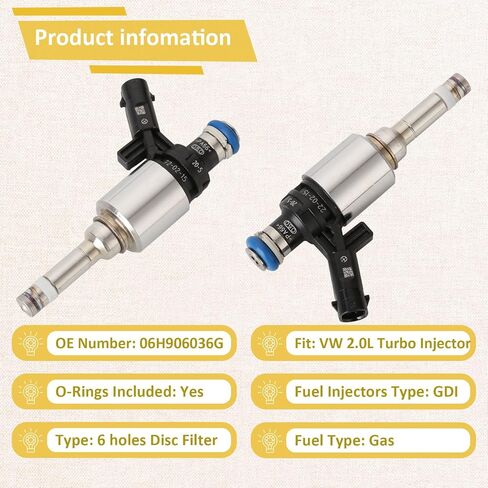 مجموعة من 4 محاقن وقود EA-888-Turbo 2.0L، متوافقة مع/Audi 2.0 A4 A5 A6 Q5 2010-2016، متوافقة مع/VW 2.0T Jetta Passat Gti CC 2008-2017 |OE#06H906036AE| in Saudi Arabia