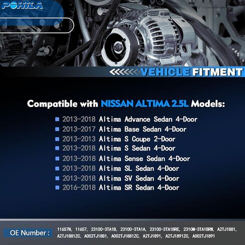 مولد 11657N متوافق مع 2013 2014 2015 2016 2017 2018 Nissan Altima 2.5L L4، 12V 110Amp، استبدال # 11657، 23100-3TA1B، 23100-3TA1A، A2TJ1881، A2TJ1891 in Saudi Arabia