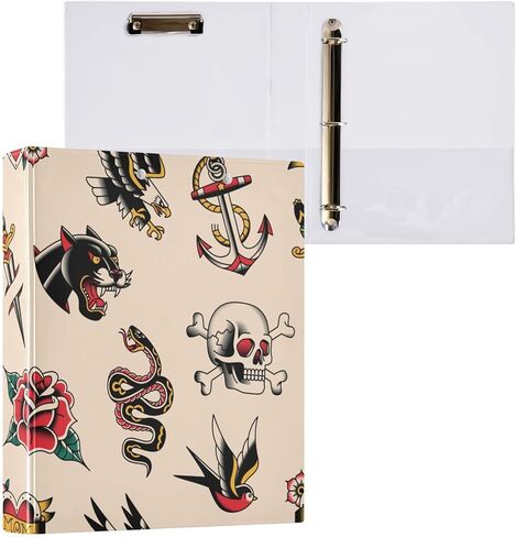 Vintage Tattoo 3 Ring Binder 1.5 Inch Round Ring Binder Organizer with Clear View Pocket for Office Supplies-1Pack in Saudi Arabia