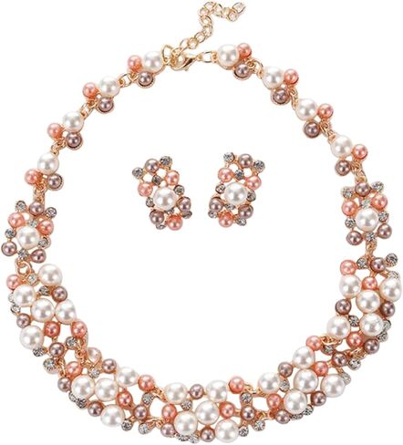 Aheli Pearl Collection Rose Gold Toned Cubic Zirconia Studded Choker Necklace Earring Jewellery Set Gift for Women in Saudi Arabia