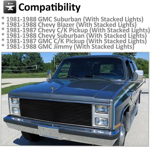 يناسب 1981-1987 GMC سوبربان/C/K بيك اب/جيمي تشيفي بليزر/سوبربان/C/K بيك اب شبكة معدنية (أسود لا يغطي نمط الأضواء) in Saudi Arabia