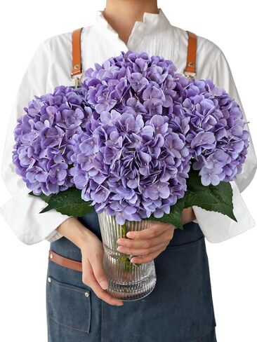Retro Blue Silk Artificial Hydrangeas Flowers, 4PCS 21" Vintage Large Lifelike Faux Flowers, Full Fake Flowers for Outdoor Porch Bouquet Table Centerpieces Wedding Home Indoor Baby Showers in Kuwait
