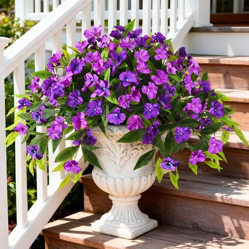 زهور صناعية للأماكن الخارجية، مجموعتان من النباتات المزيفة المقاومة للأشعة فوق البنفسجية لتزيين زهور الحرير الصناعي الواقعية لا تتلاشى الزهور البلاستيكية للمزارعين الخارجيين ديكور المنزل والشرفة والفناء والحديقة in Kuwait