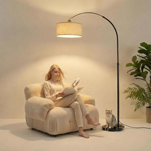 Arc Floor Lamp with Fan Head, Dimmable Floor Lamps with Remote, 3 Color Temperatures Adjustable Standing Lamp, Bright Reading Floor Lamp with Marble Base for Living Room Bedroom in Saudi Arabia