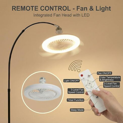 Arc Floor Lamp with Fan Head, Dimmable Floor Lamps with Remote, 3 Color Temperatures Adjustable Standing Lamp, Bright Reading Floor Lamp with Marble Base for Living Room Bedroom in Saudi Arabia