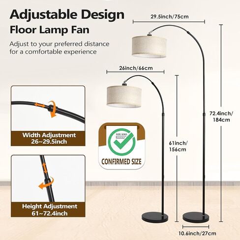 Arc Floor Lamp with Fan Head, Dimmable Floor Lamps with Remote, 3 Color Temperatures Adjustable Standing Lamp, Bright Reading Floor Lamp with Marble Base for Living Room Bedroom in Saudi Arabia