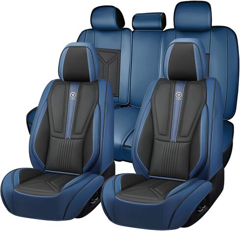 Car Seat Covers Full Set for Hyundai Sonata 2010-2025, Nappa Leather Seat Cover Full Coverage Waterproof Seat Protectors (Black&Blue,5 Seats Standard) in Kuwait
