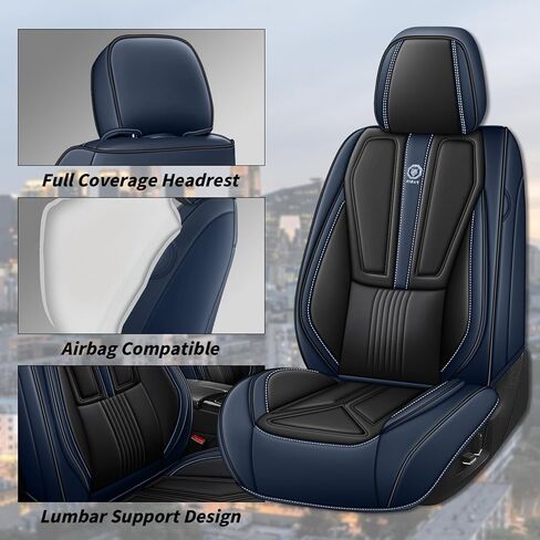 Car Seat Covers Full Set for Hyundai Sonata 2010-2025, Nappa Leather Seat Cover Full Coverage Waterproof Seat Protectors (Black&Blue,5 Seats Standard) in Kuwait