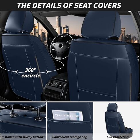 Car Seat Covers Full Set for Hyundai Sonata 2010-2025, Nappa Leather Seat Cover Full Coverage Waterproof Seat Protectors (Black&Blue,5 Seats Standard) in Kuwait