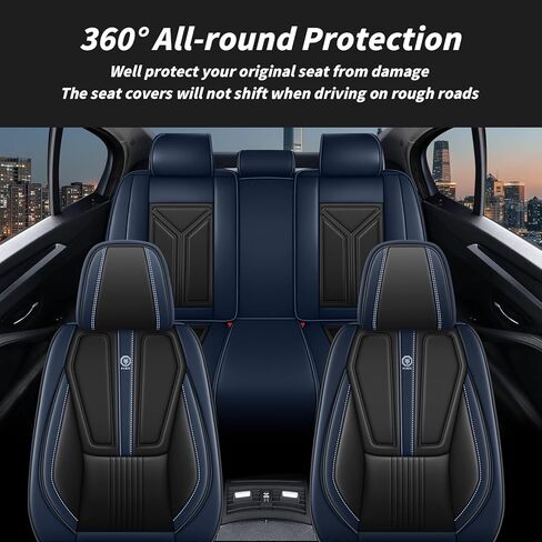 Car Seat Covers Full Set for Hyundai Sonata 2010-2025, Nappa Leather Seat Cover Full Coverage Waterproof Seat Protectors (Black&Blue,5 Seats Standard) in Kuwait