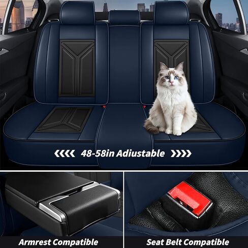 Car Seat Covers Full Set for Hyundai Sonata 2010-2025, Nappa Leather Seat Cover Full Coverage Waterproof Seat Protectors (Black&Blue,5 Seats Standard) in Kuwait