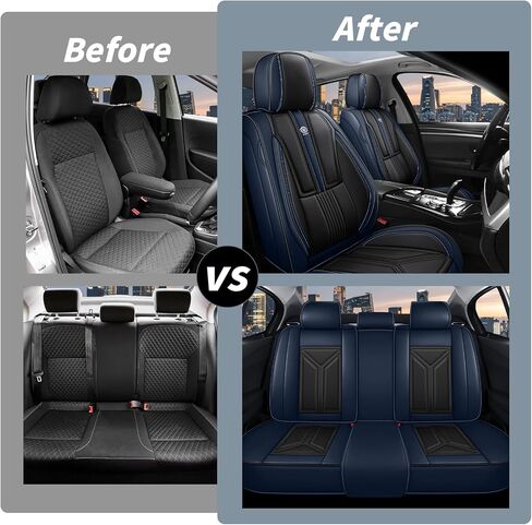 Car Seat Covers Full Set for Hyundai Sonata 2010-2025, Nappa Leather Seat Cover Full Coverage Waterproof Seat Protectors (Black&Blue,5 Seats Standard) in Kuwait