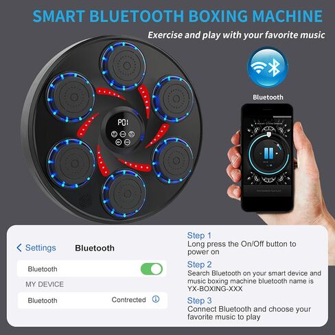آلة ملاكمة موسيقية، وسادة ملاكمة ذكية تعمل بتقنية البلوتوث مع قفازات، باللون الأسود للبالغين، معدات ملاكمة إلكترونية للمنزل والداخل وصالة الألعاب الرياضية in Kuwait