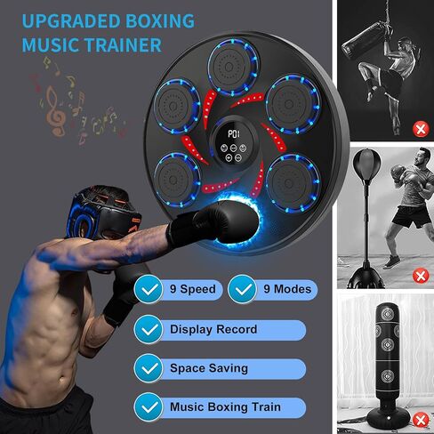 آلة ملاكمة موسيقية، وسادة ملاكمة ذكية تعمل بتقنية البلوتوث مع قفازات، باللون الأسود للبالغين، معدات ملاكمة إلكترونية للمنزل والداخل وصالة الألعاب الرياضية in Kuwait