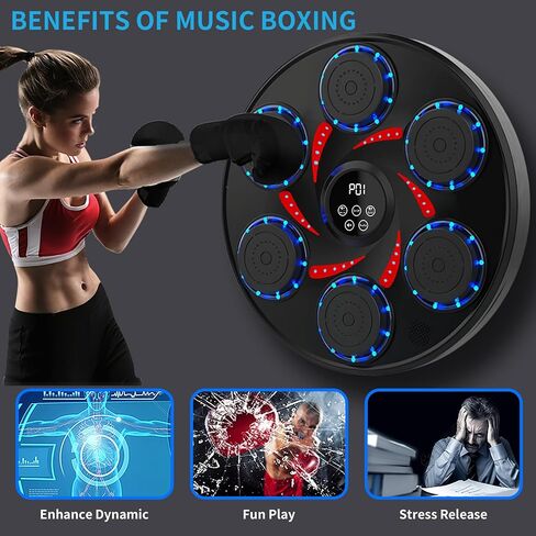 آلة ملاكمة موسيقية، وسادة ملاكمة ذكية تعمل بتقنية البلوتوث مع قفازات، باللون الأسود للبالغين، معدات ملاكمة إلكترونية للمنزل والداخل وصالة الألعاب الرياضية in Kuwait