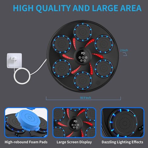آلة ملاكمة موسيقية، وسادة ملاكمة ذكية تعمل بتقنية البلوتوث مع قفازات، باللون الأسود للبالغين، معدات ملاكمة إلكترونية للمنزل والداخل وصالة الألعاب الرياضية in Kuwait