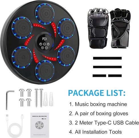 آلة ملاكمة موسيقية، وسادة ملاكمة ذكية تعمل بتقنية البلوتوث مع قفازات، باللون الأسود للبالغين، معدات ملاكمة إلكترونية للمنزل والداخل وصالة الألعاب الرياضية in Kuwait