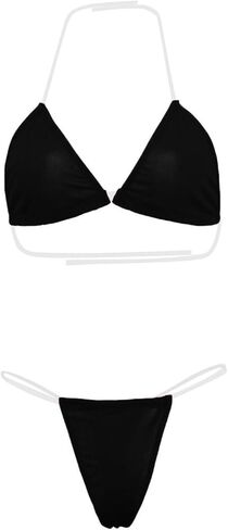 بيكيني صغير بأشرطة شفافة ملابس سباحة برازيلية رفيعة للنساء 2024 بدلة استحمام مثيرة باللون الأسود مقاس 2-10 in Kuwait