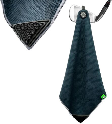 منشفة جولف سكرب دكتور (أسود) - فرشاة تنظيف مدمجة للنادي - أخاديد نظيفة - مغناطيس لتثبيت قوي لعربات الجولف أو النوادي - ألياف دقيقة سميكة من الوافل الفاخر in Kuwait