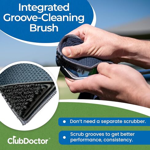 منشفة جولف سكرب دكتور (أسود) - فرشاة تنظيف مدمجة للنادي - أخاديد نظيفة - مغناطيس لتثبيت قوي لعربات الجولف أو النوادي - ألياف دقيقة سميكة من الوافل الفاخر in Kuwait