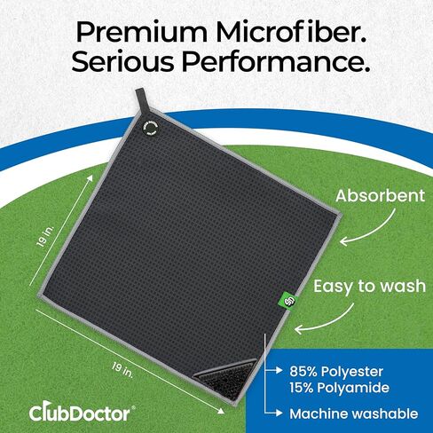 منشفة جولف سكرب دكتور (أسود) - فرشاة تنظيف مدمجة للنادي - أخاديد نظيفة - مغناطيس لتثبيت قوي لعربات الجولف أو النوادي - ألياف دقيقة سميكة من الوافل الفاخر in Kuwait