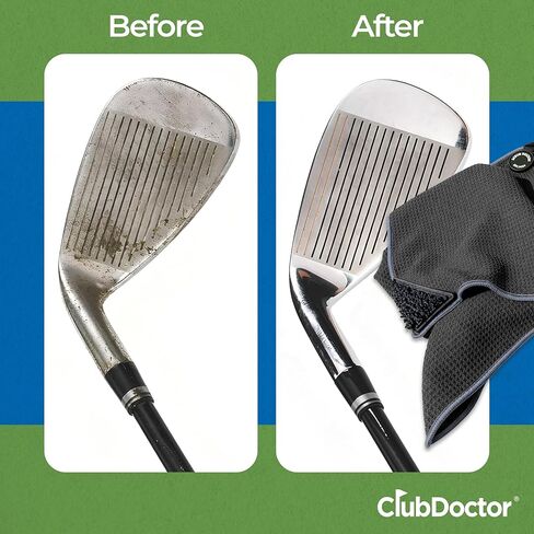 منشفة جولف سكرب دكتور (أسود) - فرشاة تنظيف مدمجة للنادي - أخاديد نظيفة - مغناطيس لتثبيت قوي لعربات الجولف أو النوادي - ألياف دقيقة سميكة من الوافل الفاخر in Kuwait