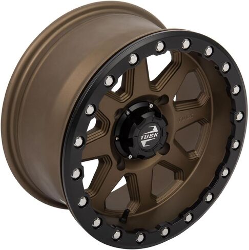 مجموعة من إطارات Tusk TERRABITE 33x10-15 Radial UTV ذات 8 طبقات مثبتة على عجلات Tusk Uinta المتوافقة مع تطبيقات RZR/KRX/RMAX - صواميل العروة بنمط 4/156 (4+3 إزاحة العجلات، برونزية/أسود) in Saudi Arabia