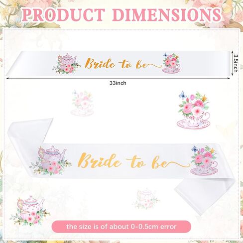 4 Pcs Tea Party Bridal Shower Favor Floral Tea Bride to Be Sash and Veil Bachelorette Party Decorations Flowers Teapot Theme Wedding Satin Sash Bridal Shower Gifts Engagement Supplies in Saudi Arabia