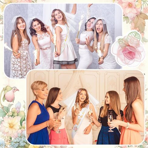 4 Pcs Tea Party Bridal Shower Favor Floral Tea Bride to Be Sash and Veil Bachelorette Party Decorations Flowers Teapot Theme Wedding Satin Sash Bridal Shower Gifts Engagement Supplies in Saudi Arabia