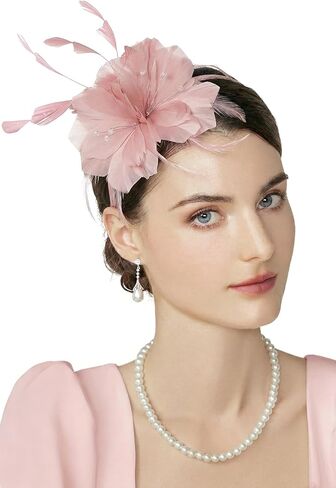 عصابة رأس من Coucoland Fascinators للنساء - قبعة حفلات الشاي من كنتاكي أنيقة من الريش وحجر الراين لحفلات الزفاف وحفلات الزفاف in Saudi Arabia