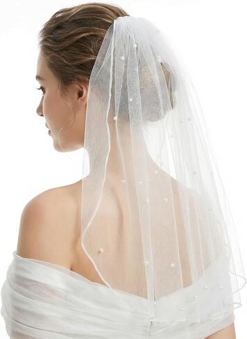 Short Wedding Veil Pearl Bridal Veil with Comb Women's White Vails for Bachelorette Party, Bridal Shower, Wedding in Saudi Arabia