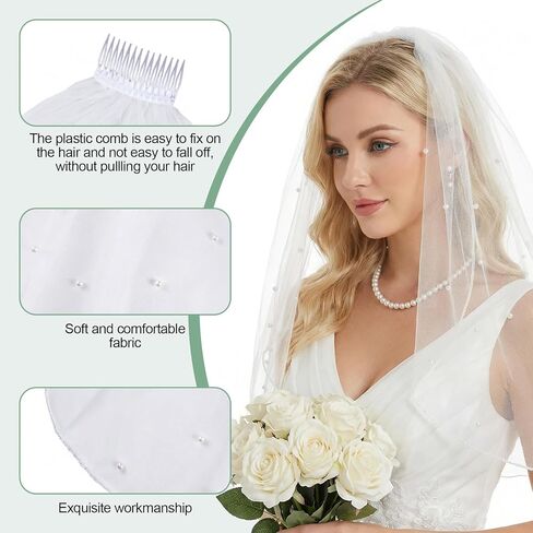 Short Wedding Veil Pearl Bridal Veil with Comb Women's White Vails for Bachelorette Party, Bridal Shower, Wedding in Saudi Arabia