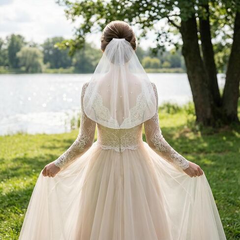 Short Wedding Veil Pearl Bridal Veil with Comb Women's White Vails for Bachelorette Party, Bridal Shower, Wedding in Saudi Arabia