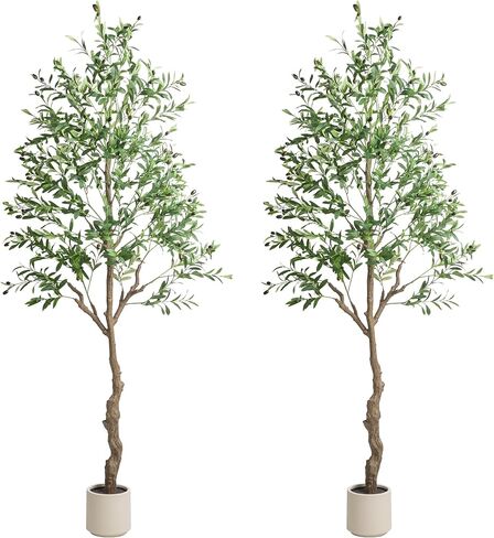 7FT Artificial Olive Tree, Faux Indoor Olive White-Potted Plants, Fake Realistic Decor Tree with Natural Trunk and Lifelike Fruits for Apartment, Living Room, Bedroom, Office(1, 7FT) in Saudi Arabia